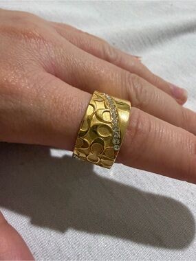 Coach Gold Tone Wide Band Ring with Crystal Row